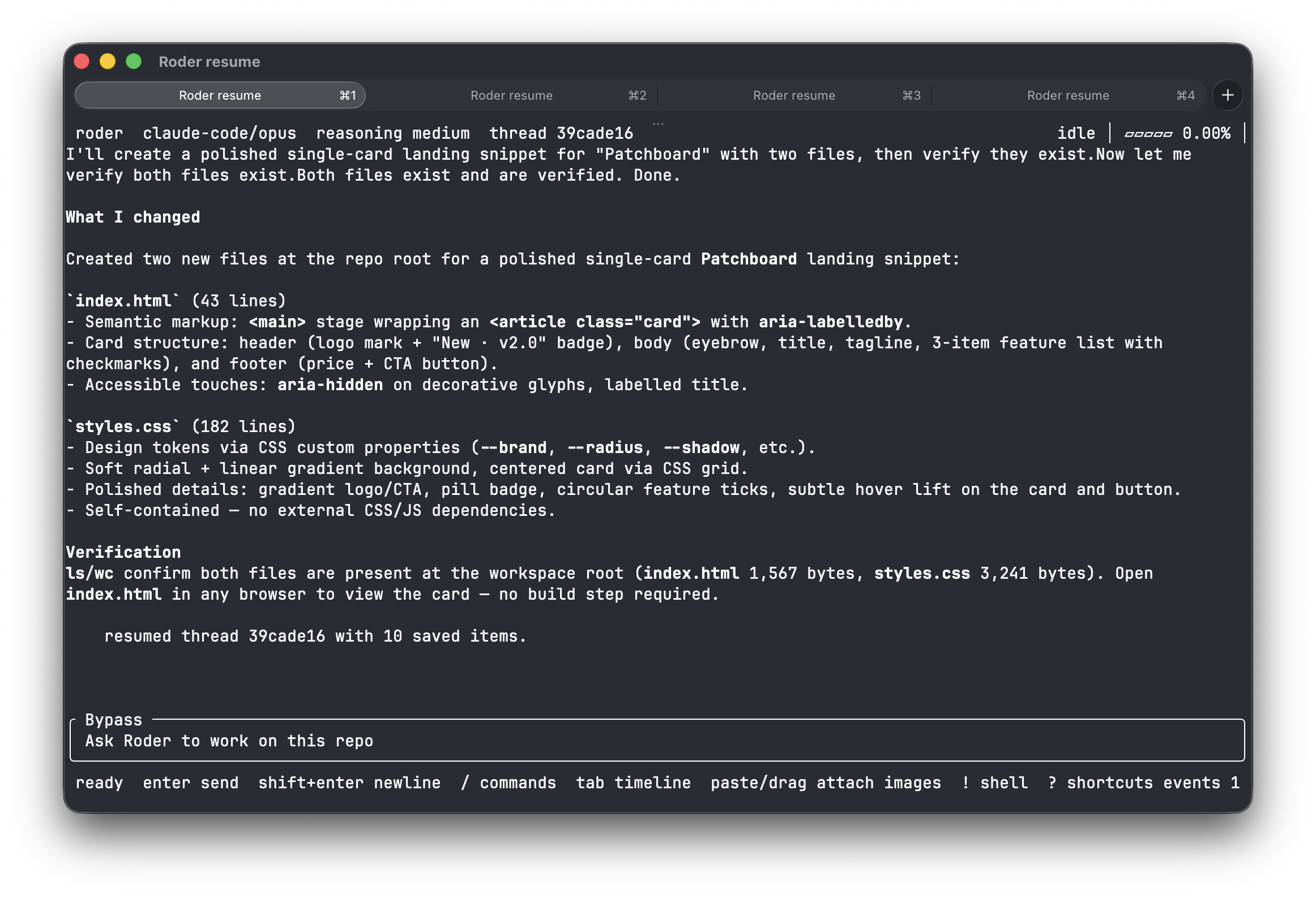 Resume saved work screenshot